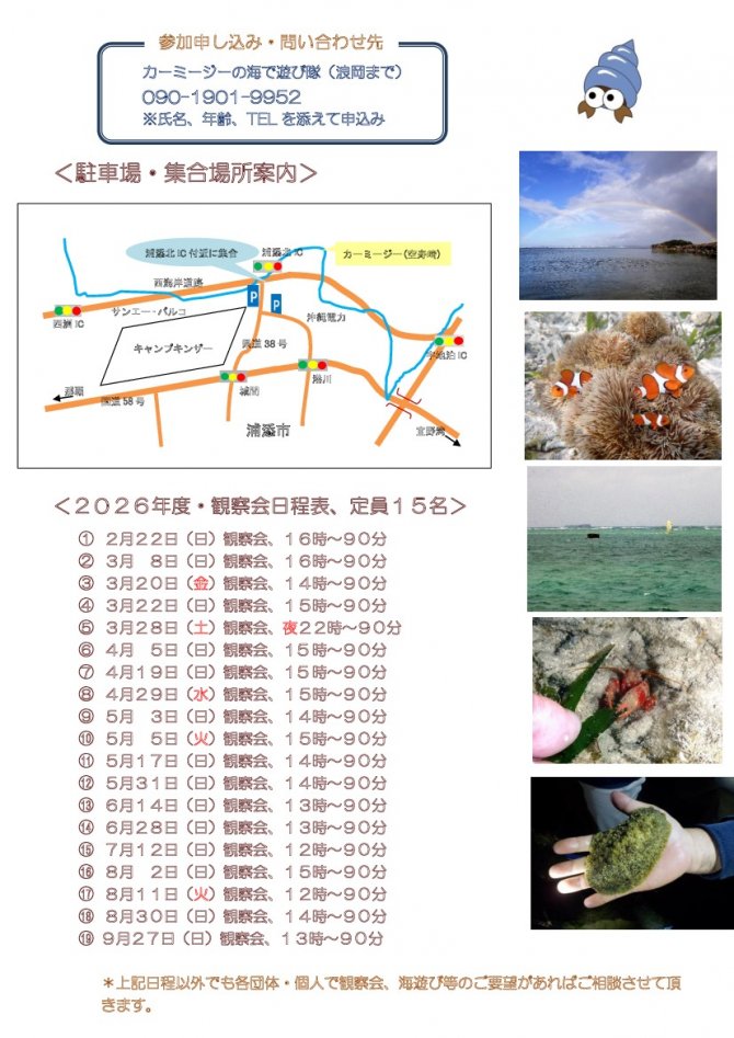 自然豊かなカーミージー（亀瀬）の海の観察会